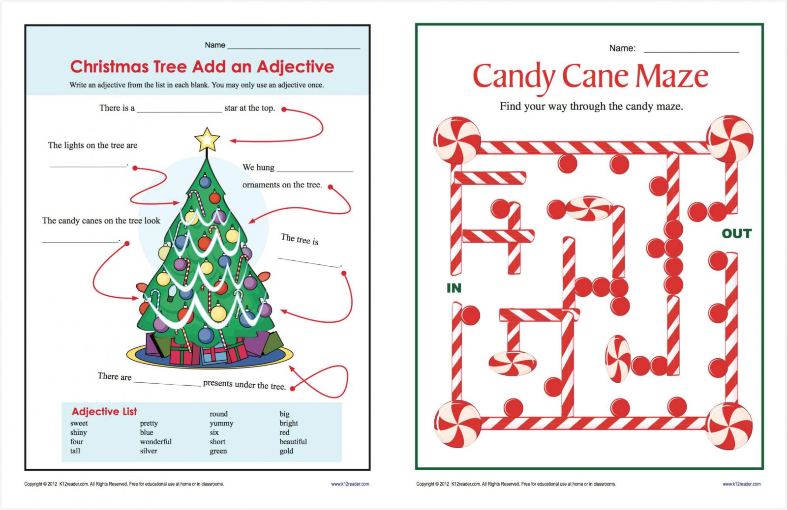 Free printable christmas worksheets